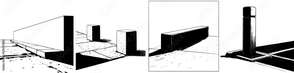 Poster hand drawn vector illustration sketch of abstract shapes and shadows in an outdoor setting with geom