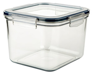 Clear square food container on a transparent background