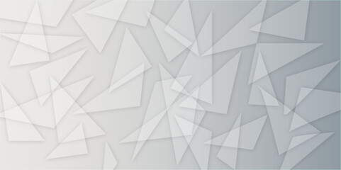 Abstract white background design with layers of textured white transparent material in triangle and squares shapes. White color technology concept geometric line vector white light grey background.	