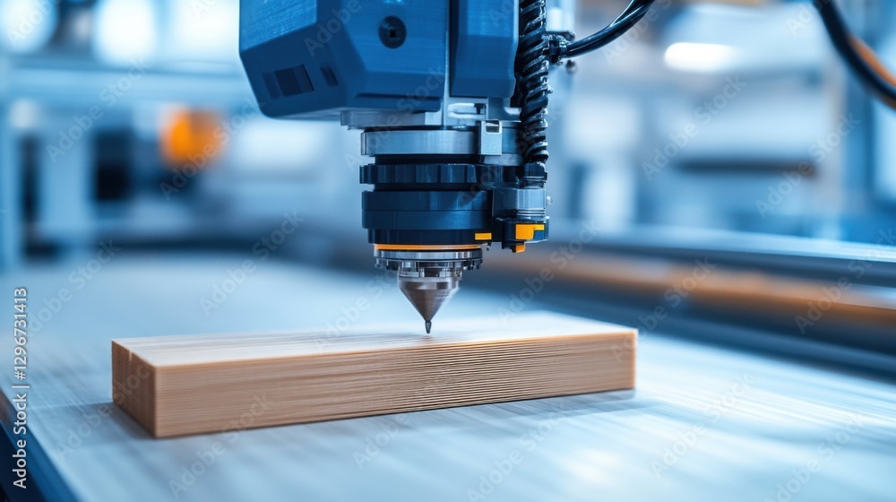 Poster precision woodworking equipment in action with cnc milling machine creating detailed designs on wood
