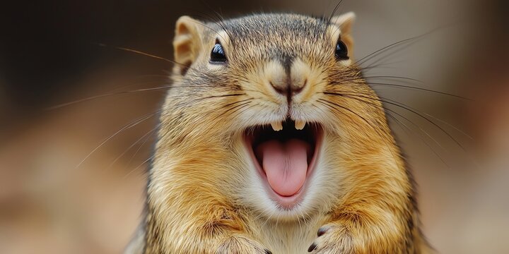 A playful squirrel is grinning with a cheerful vibe, inviting a sense of joy.