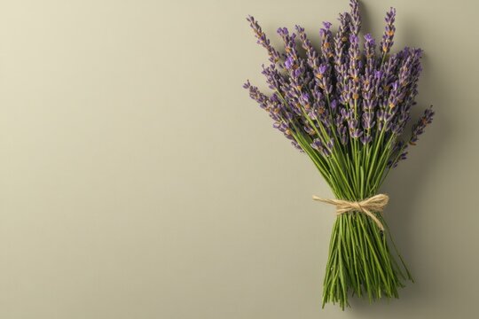 Lavender bouquet tied with twine evokes calmness and natural bea
