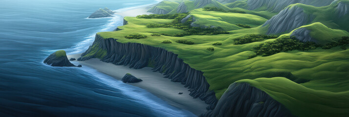 Coastal Cliffs Offer Stunning Views of the Ocean and Lush Green Hills at Sunrise Along the Shoreline