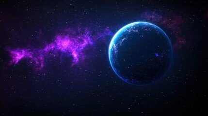 Obraz premium Stunning Cosmic Scene with Colorful Planet Surrounded by Nebula and Stars in a Dark Universe Setting Ideal for Space and Astronomy Projects