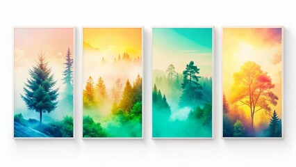Pastel Gradient Double Exposure Backgrounds: Abstract Blurred Orange, Green, Blue, Pink & Yellow Color Templates for Cover, Poster, Banner, Print Ad Design