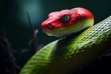 Fototapeta premium Green and red snake in one generative ai