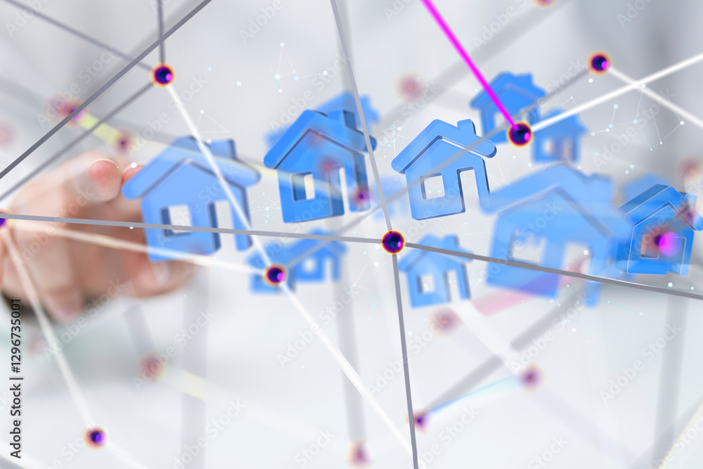 Poster iot home Telecommunication network and wireless mobile internet - 3d