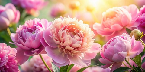 Fototapeta premium Pastel Pink Peonies Blooming in Sunny Light - Beautiful Spring Flowers