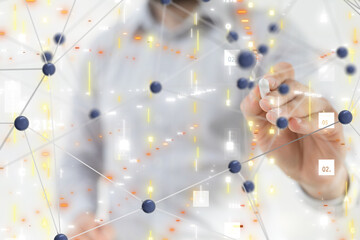 Neural network 3D illustration. Big data and cybersecurity
