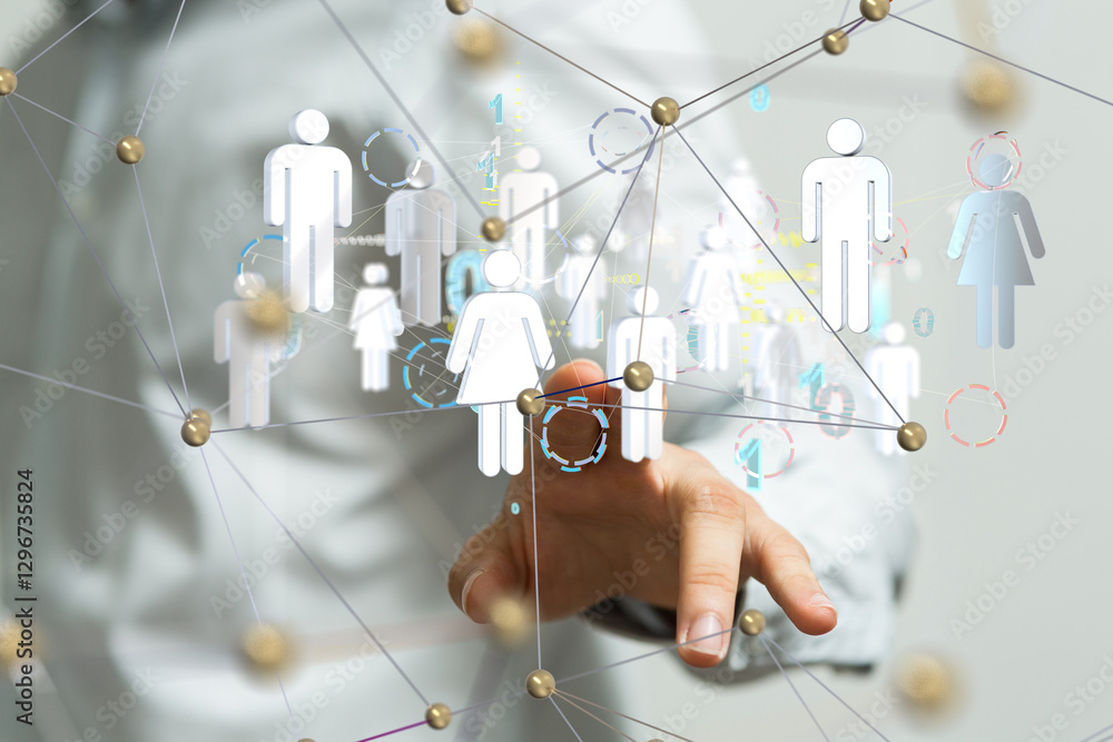 Poster Global network. Blockchain. 3D illustration. Neural networks and artificial intelligence. Abstract
