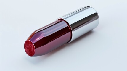 A single burgundy lipstick tube with a metallic sheen, isolated on a clean white background. The ultra-detailed image enhances the elegant design and rich pigment.