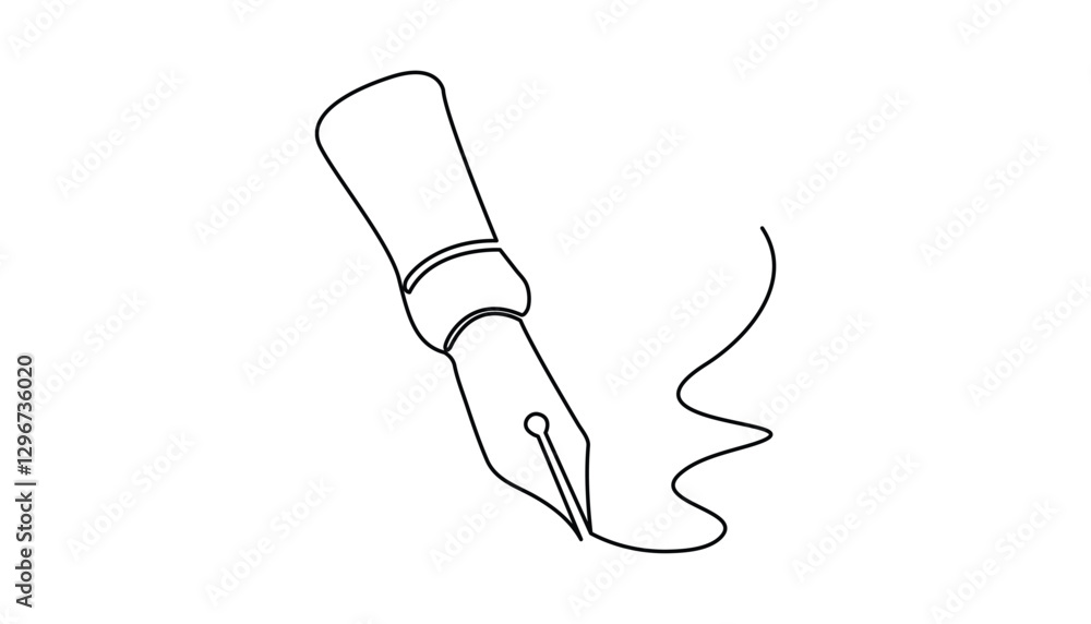 Poster pen continuous one line drawing illustration. pen signature continuous line icon. continuous one lin