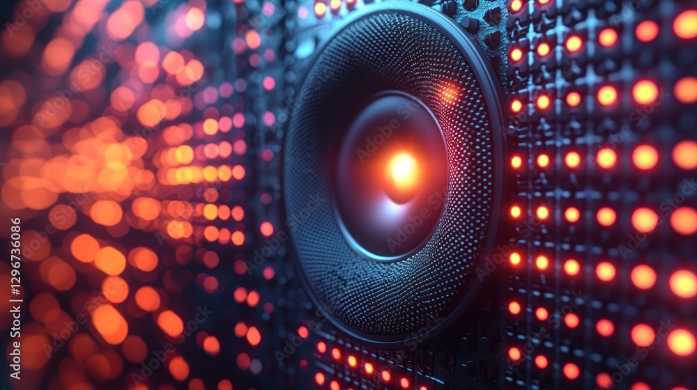 Poster abstract speaker with glowing lights and futuristic tech aesthetics design