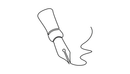 Pen continuous one line drawing illustration. Pen Signature Continuous Line Icon. Continuous one line art drawing of biro pen.