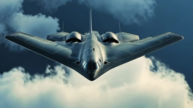 US Stealth bomber flying in air clouds missile aircraft drone 