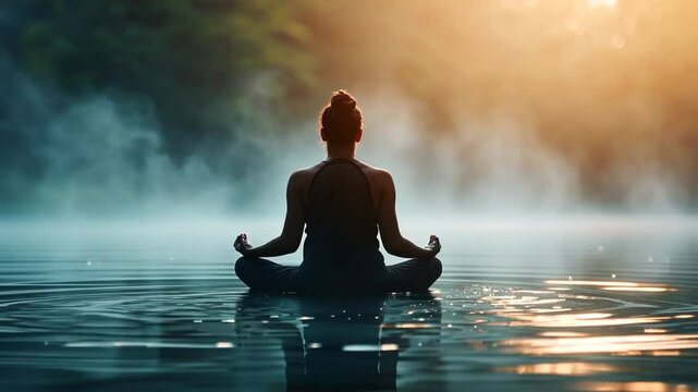 Woman meditating zen mindfulness stress meditation music spirituality 