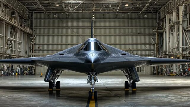 US Stealth bomber in hangar engineering military aircraft bomb missile