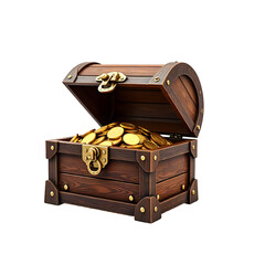 Gold chest with gold coin isolated on transparent background