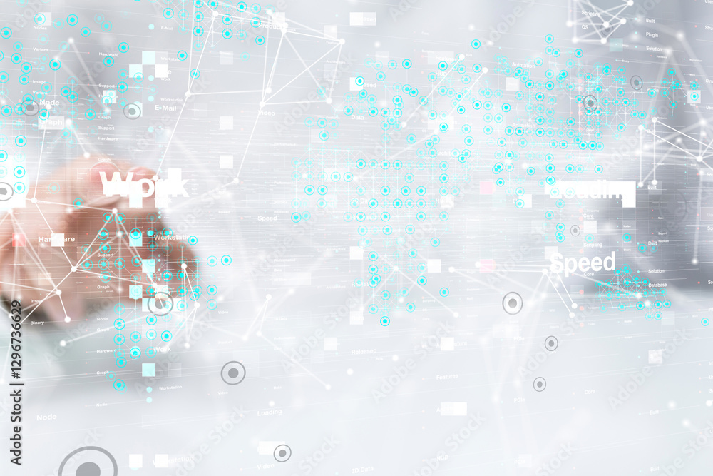 Aufkleber neural network 3d illustration. big data and cybersecurity