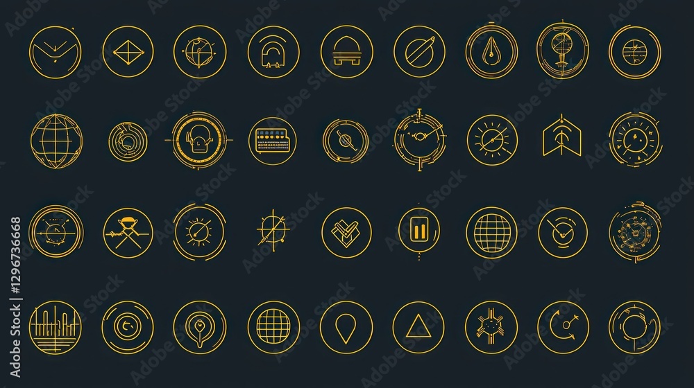 Aufkleber a detailed thin-line icon collection, ideal for creating sleek and modern presentations.