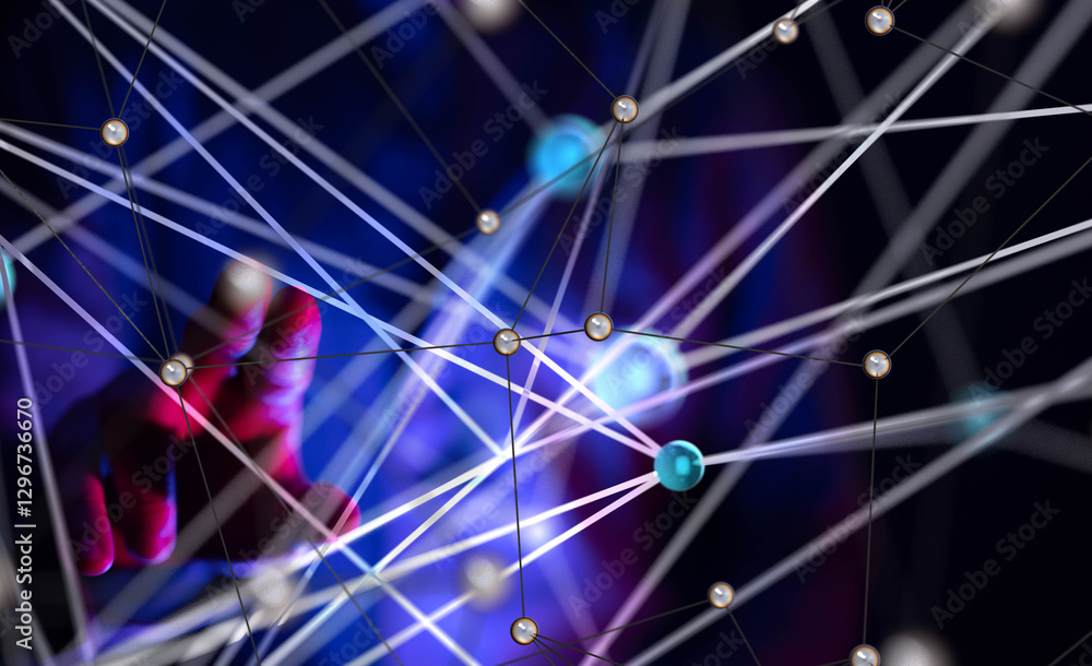 Fototapete Global network. Blockchain. 3D illustration. Neural networks and artificial intelligence. Abstract