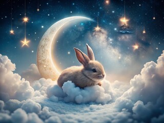 Peaceful Sleeping Bunny on Moonlit Night Minimalist Photography