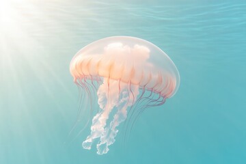 Translucent jellyfish gracefully gliding through clear turquoise