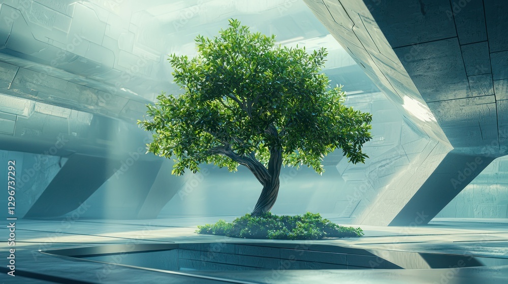 Fototapete a digital 3d rendering of a money tree in a futuristic setting