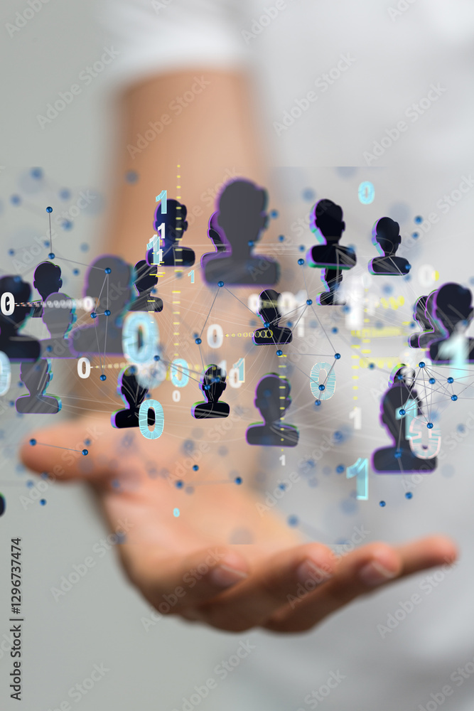 Poster Global network. Blockchain. 3D illustration. Neural networks and artificial intelligence. Abstract  3d