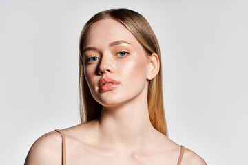 Young beautiful woman showcases elegant spring fashion with chic style and confidence