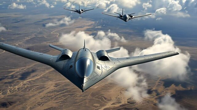 US Stealth bomber flying in air clouds missile aircraft drone 