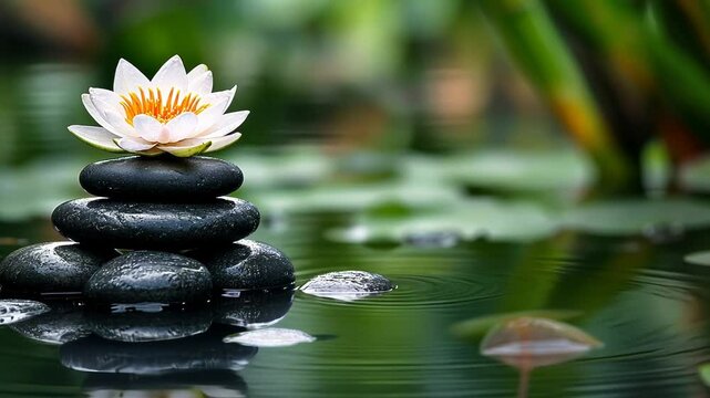 Flower on stone zen meditation meditating mindfulness peace yoga