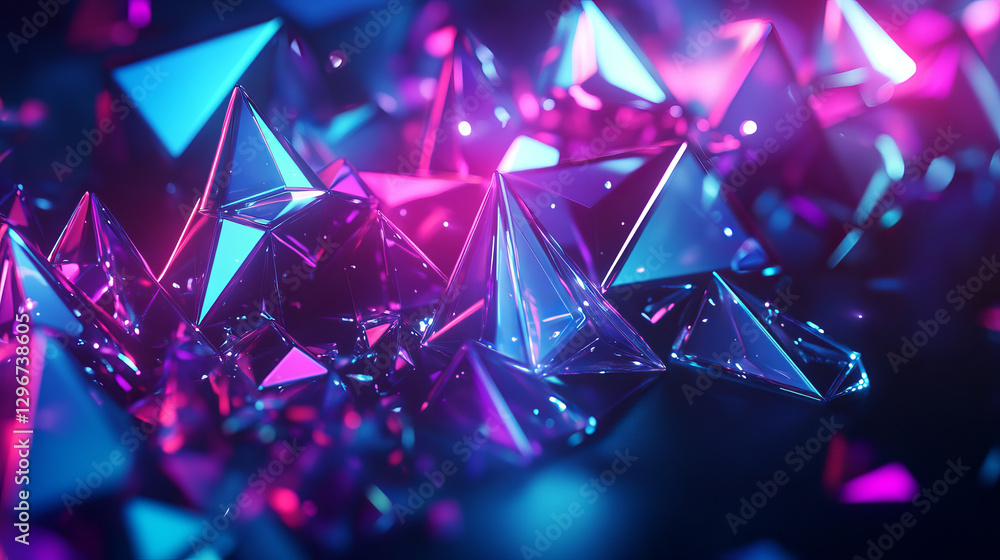 Poster abstract neon background with glowing triangles. glowing lines and shapes. banner design