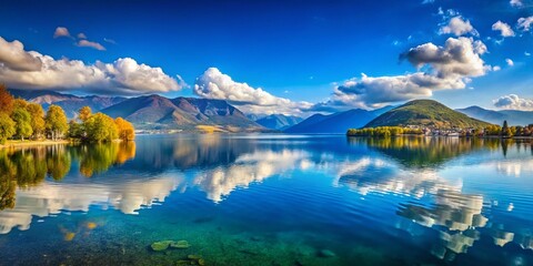 Picturesque Ioannina Island Lake: Calm Waters & Majestic Mountains, Greece