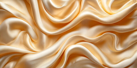 Fototapeta premium Luxurious golden silk fabric with smooth, flowing texture and elegant drapes