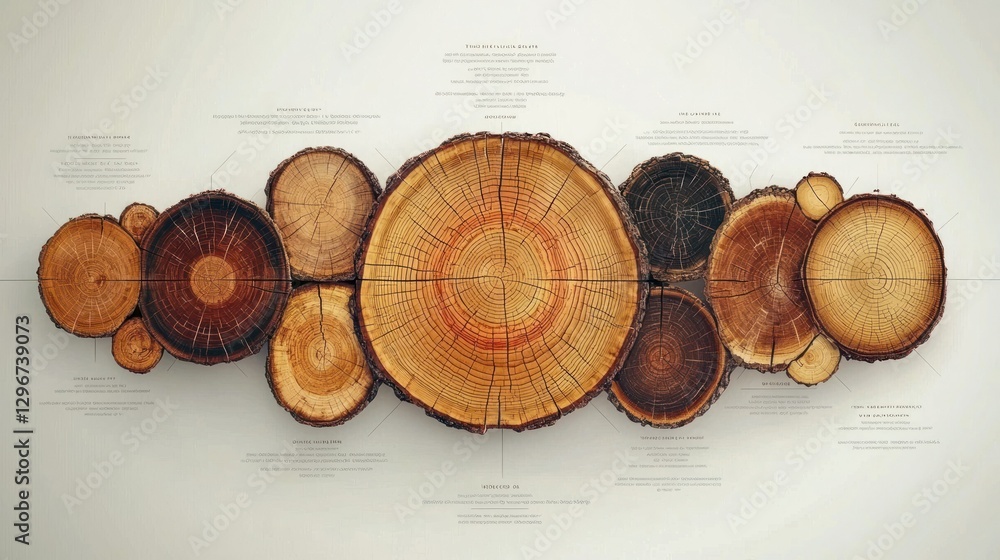 Aufkleber a digital illustration of tree rings with labels for different growth years.