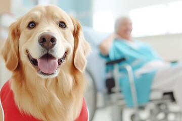 Golden Retriever Helping Patient In Hospital Setting
