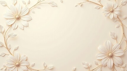 Elegant Cream-Colored Floral Frame with Delicate Branch Design and Ample Copy Space for Text or Images