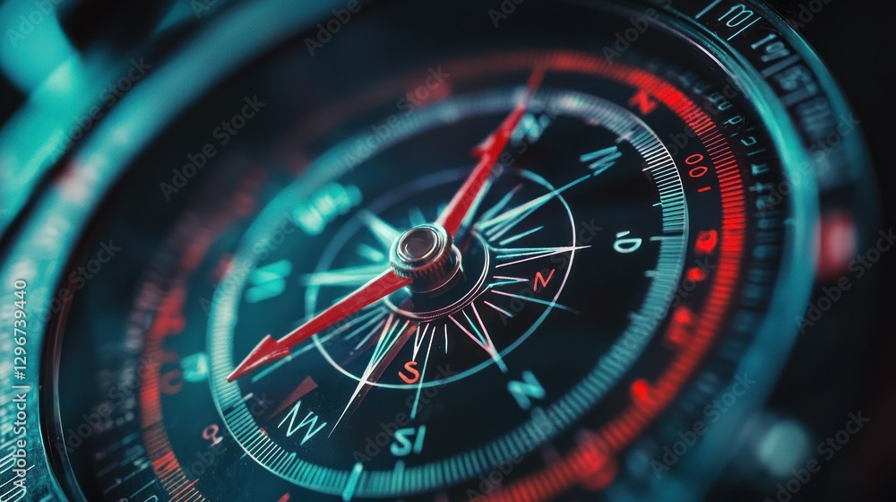 Poster a digital interface displaying a compass locked to the north direction.