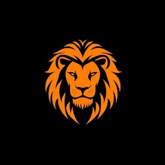 Obraz premium Orange Lion Head Logo Design on Black