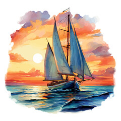 Fototapeta premium Sailing into Sunset Watercolor Sublimation Clipart Design