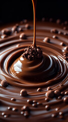 Obraz premium Rich melted chocolate swirling with chocolate chips creates delicious pattern
