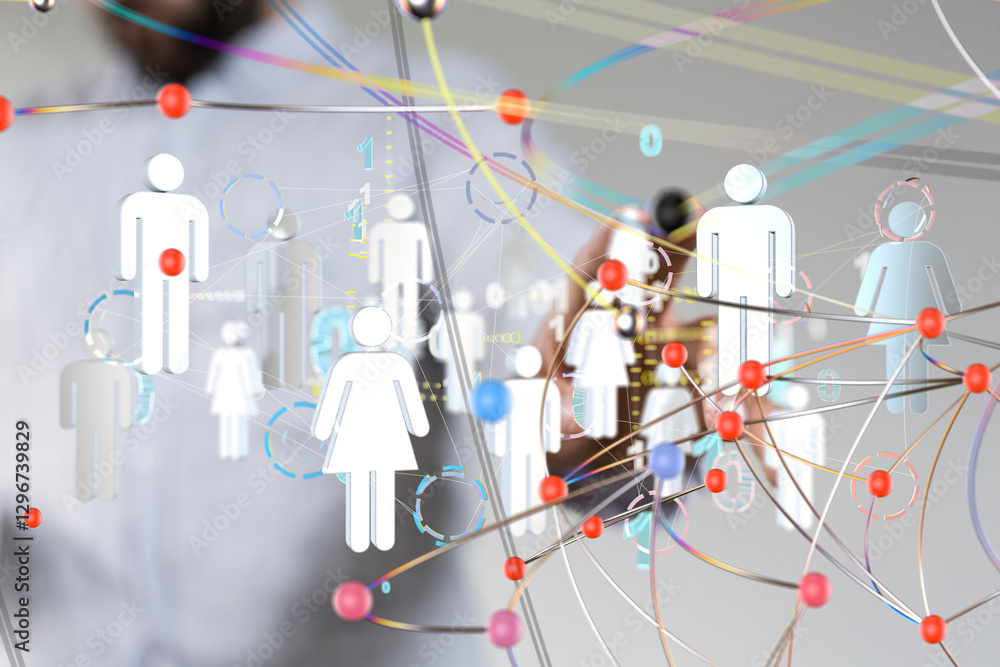 Aufkleber Global network. Blockchain. 3D illustration. Neural networks and artificial intelligence. Abstract  - 3d