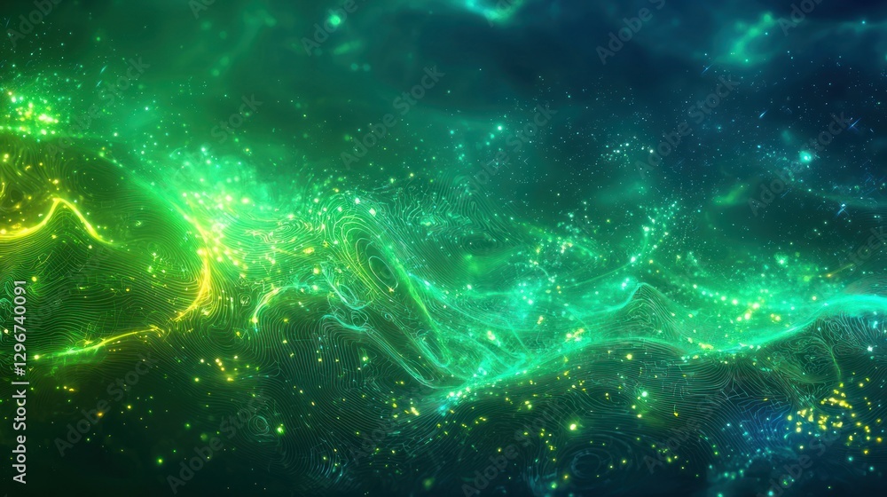 Poster a digital-themed green and blue background with glowing circuit patterns