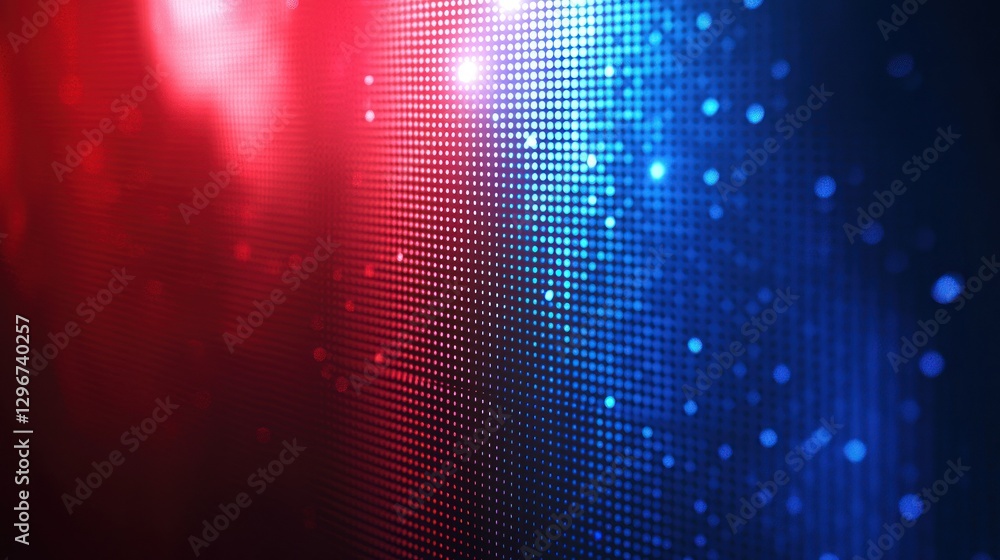 Poster a digital-themed red and blue background with glowing dots and a futuristic vibe.