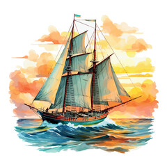 Sailing into Sunset Watercolor Sublimation Clipart Design