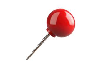 Red pin push pin isolated on transparent or white background, png