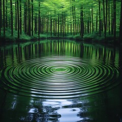 Tranquil ripples on a forest pond