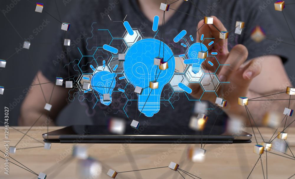 Aufkleber neural network 3d illustration. big data and cybersecurity