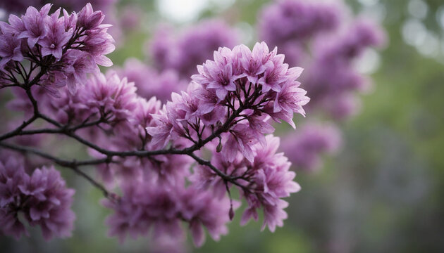 Vibrant purple jakaranda flowers blooming on a branch against a soft blurred background
